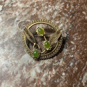 Goldtone Vintage Brooch with Green Stones